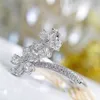 Choucong Brand Wedding Rings Luxury Jewelry Ins Top Sell 925 Sterling Silver Water Drop 5A Cubic Zircon CZ Diamond Gemstones Women Open Adjustable Flower Ring Gift