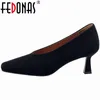 Chaussures habillées fedonas femmes vintage pompes minces talons hauts orteil carré printemps été élégant bureau de fête dame la femme en cuir authentique basique