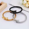 Moge Fashionable Mens Hip Hop Hot Jewelry 4mm Gold Plated Black Stainless Steel Cable Nail Bracelet For Women