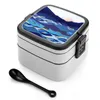 Dinkware Ocean Ocean Blue Stratto a doppio strato Bento Box portatile Contenitore PP Onde per mare Waves Oro Cobalt Paesaggio