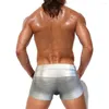 Men's Swimwear Men Boxer Swimming Trunks With Push Pads Low Waist Sexy Solid Silver European American Fashion Springs Beach Surfing