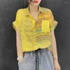 Women's Blouses Chiffon Button Up Blue Clothing Gedrukte gele top voor vrouwengroene shirts en patroon M Koreaanse stijl Pretty Y2K