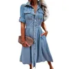 Vintage Single-Breasted Cardigan Kleider Frauen Brust Doppelpocket Dekoration Jeans Anleid weiblich elegant bequemes schlankes Kleid 240415
