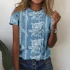 Women's T Shirts Summer Floral Print T-Shirt Selling Fashion Vintage Top Casual Round Neck Short Sleeve Shirt Versatile Clothes