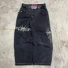 Streetwear Jnco Jeans Y2K Hosen Herren Harajuku Retro Hip Hop Grafik Baggy Jeans Schwarze Hosen Gothic High Tailled Wide Hohose 240417