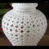 Vazen witte keramische gember jar hollow opslagpotten met deksel retro universele tank vaas handwerk ornamenten woningdecoratie