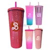 Mugs 24oz/40oz Barbie Studded Tumbler Bling Pink Barbe Cup med halm Double Wall Isolated Tumbler Water Bottle For Girls Boys 240417