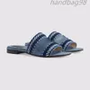 Designer Sandalo per scivolo femminile con SCRLP Sandali in denim azzurro Slide ricamato Slide ricamato Slide piatto sandalo sandali di lusso sandali da viaggio