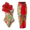 Kvinnors badkläder Sexig baddräkt i ett stycke med klänning Kvinnor Body Suits 3D Big Flower Bathing Swim Pool 2024 Kvinnlig simning