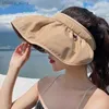 Visors Women Summer Beach Style Large Brim Sun Hat UV Protect Hat for Women Free Size Clipped Empty Top Women Portable Summer Caps Y240417
