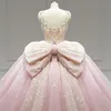 Luxury Pink Shiny Princess Quinceanera Dresses Spaghetti Strap Beading Bow Tull Party Dress Elegent 16 Sweet Vestido De 15