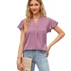 Summer New 2024 Women's Satin V-Neck Ruffle Sleeves Fashion Office Work Top