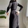 Sukienki swobodne długie rękawowe odchudzone w szpic w dekolcie Sukienka seksowna Slim Fit Solid Color Trend Trend Girl Spódnica