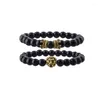 Bracelets de charme Black Natural Stone Crown Cabeças Cabeças Casal Bracelete Mulheres Men fórdicas amantes de jóias Presente de amizade por atacado
