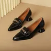 Dress Shoes Large Size For Women Pointed Toe Pumps Genuine Leather 4CM Mid Heel Office Wedding Zapatos Mujer
