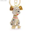 Keychains Chaços Dalaful Dalmatian Dog Crystal Bolsa Pingente Keyrings Keychains para Carrigues de Strass de carro Mulheres K309 Y240417