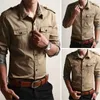Chemises décontractées pour hommes idopy chemise pilote masculin à manches longues patchwork poche masculine mode armée de style militaire pour 24416