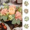 Decorative Flowers Candle Ring Wreath Elegant Artificial Dahlia With Green Leaves For Home Wedding Party Table Centerpiece