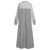 Casual jurken Flowy Heme jurk gestreepte print maxi a-line oversized zakken lange mouwen damesmode voor herfst lente dames