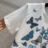 Magliette da donna maglietta in lino in cotone bianco in cotone femmina Women Vintage Butterfly Stampa Tops casual