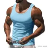 Men's T-Shirts European and American mens round neck polyester sleeveless T-shirt cotton shoulder sports vest casual vest