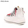 Casual Shoes Mixed Color Thick-Sole Pet Vulcanized 2024 Street Style Boots Round Toe 5.5cm Platform höjande