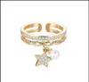 Band Rings Jewelry Gold Sier Color Ring For Women Classic Adjustable Size Plus Imitation Pearl Cz Star Pendant Elegant Aessories 29901014