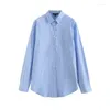 Camicette da donna Donne 2024 Fashion Summer Blue Double Stripe Stampa a maniche lunghe Shirt Shirt Vintage Casual Chic Shirts Blusas tops