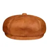 Berets skórzany kapelusz beretu jesienna brytyjska retro cowhide ośmiokątna kapelusz zimowy newsboy malarz cap kawa boina hombre D24417