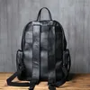 Backpack NZPJ Leather Men's Natural Cowhide School School Travel Bag Capacidade de moda preta Laptop de 16 polegadas