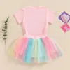 Kledingsets Bulingna Toddler Baby Girl Birthday Outfit Twee Three Four Five Six Six Borduurwerk T-shirt Tutu Rok Cake Smash Summer