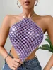 Sexy See Through Metal Rhinestone Crop Top Women Summer Y2K Streetwear Tank Tops Club Beach Party Hanter Top Rave Stroje 240408