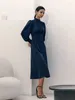 Casual Dresses 2024 Spring/Summer High Neck Long Sleeved Dress Commuting Style Mid Length Waist Cocktail A-line