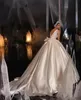 Ball Gown Wedding Dresses Sexy Deep V Neck Lace Appliques Beaded Bridal Dresses Backless Court Train Plus Size Satin Dubai Arabic Vestidos De Novia YD
