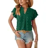 Zomer dames 2024 NIEUWE V-NECK Kort mouwen Chiffon Big Wool Ball Style Forens Shirt