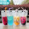 24H Ship 100pcs Clear Drink Pouches Bags frosted Zipper Stand-up Plastic Drinking Bag with straw with holder Reclosable Heat-Proof FY4061