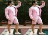 Summer Short Pants Pink Linen Men Suits for Beach Wedding Suits Groom Tuxedos Groomsmen Blazers Man Costume Homme 2Piece CY099688845