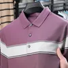 Męska koszula Polos Light Polo krótkie rękawy modne pasiaste w paski Top 2024 Summer Silk Cotton Wygodna swoboda T-shirt