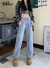 Frauen Jeans Herbst Chic Slim Straight Women Denim Hosen weibliche lässige reine Farbe Blau Doppelknöpfe S-3xl