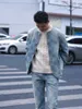 Designer en jeans masculin début printemps de la veste en jean sans collier pantalon de style chinois et de style chinois pour hommes et femmes