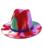 Trend Tie Dye Printed Color Fedora Hat For Women Lady Girl Men Boy Unisex Dress Party Filt Jazz Cap Blue Belt Docor3395265