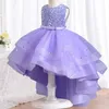 Girls Birthday Communion Beaded Flower Tail Fluffy Dress Girls Embroidered Sequin Tail Wedding Dress Girls Princess Dress 240407