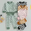 Kledingsets kinderen meisjes jongens broeken 2-delige outfit herfst kleren plaid plaid lange mouw crew necy hoodie en joggingbroek set baby