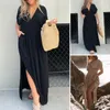 Lässige Kleider Frauen V-Ausschnitt Maxi Kleid elegante Streetwear Frauen tief mit Batwing-Ärmeln elastische Hochtülenseite Split Saum