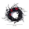 Decorative Flowers Halloween Wreath For Front Door Christmas Garland Black Crow Rattan Decorations Home Party Props