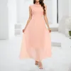 Lässige Kleider Frauen Spitzenkleid elegant länge ärmellose Chiffon Brautjungfer Cocktailparty gegen Neck kurz