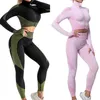 Женские спортивные костюмы с 3 частями Spandex Solid Seamless Trawout наряды наборы Shockper -надежных леггинсов йога одежда для женской спортивной одежды