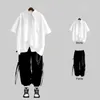 Men Streetwear Two-Piece Suit Splice Splice Sleeveribbon Chain Pantal HARAJUKU PANTAGE DE CARROGE 2 PIEUR