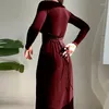 Sukienki swobodne długie rękawowe odchudzone w szpic w dekolcie Sukienka seksowna Slim Fit Solid Color Trend Trend Girl Spódnica