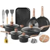 Caannasweis Marble Stone Nonstick Cookware Set - Granit Stekpannor för kökskokning Essentials - Hållbar grillpanna i elegant beige design